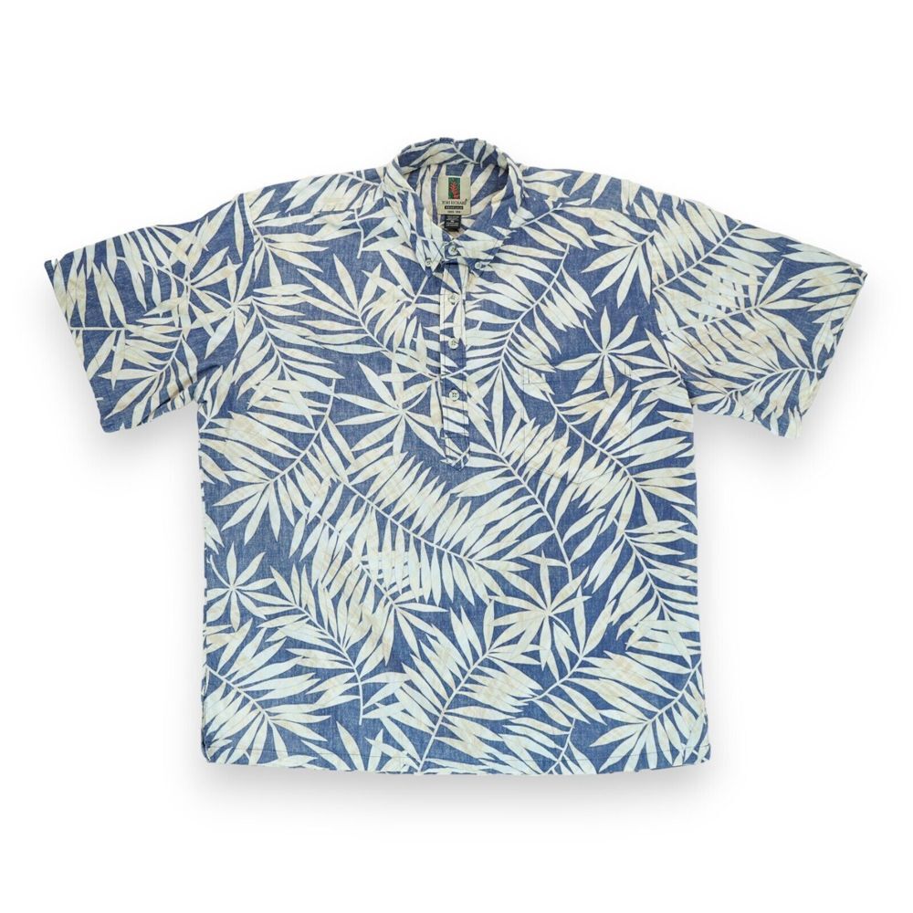 Tori Richard Hawaiian Shirt Mens XL Blue‎ Floral Leaves Short Sleeve Half Button